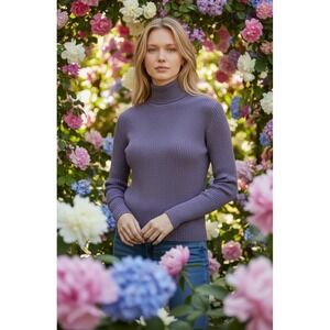 Tribeca Studio Sweater Purple Sparkle Ribbed Turtleneck Warm  Winter Size L #